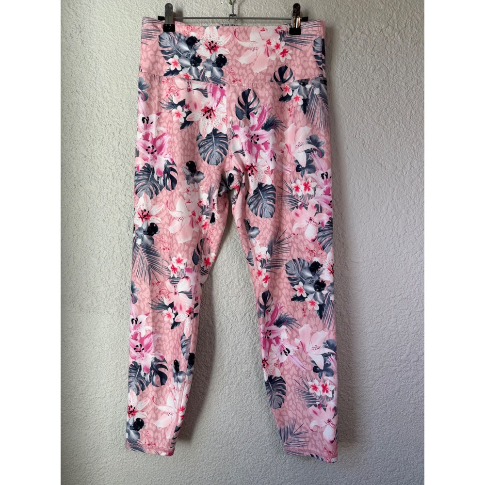 Marika Womens Pink Tropical Floral Leopard‎ High Rise Active Leggings Large